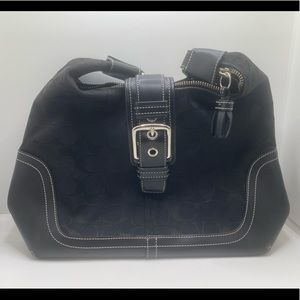 Coach Black Cloth Purse With Pattern and Leather Accents